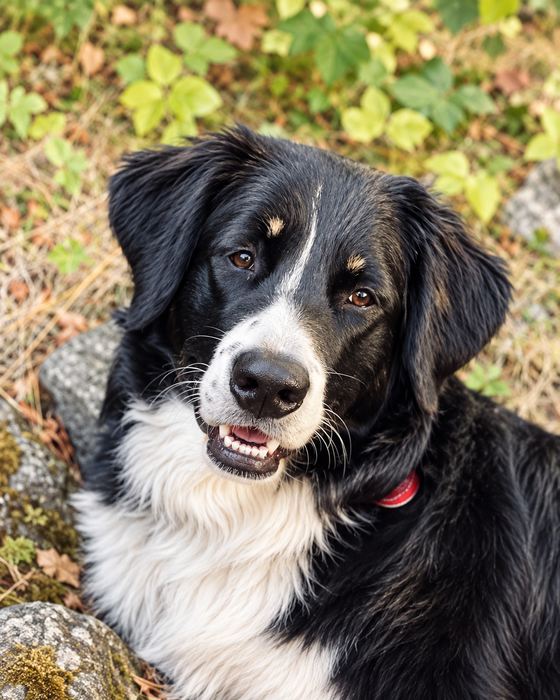 Schwarz-weißer Hund im Grünen